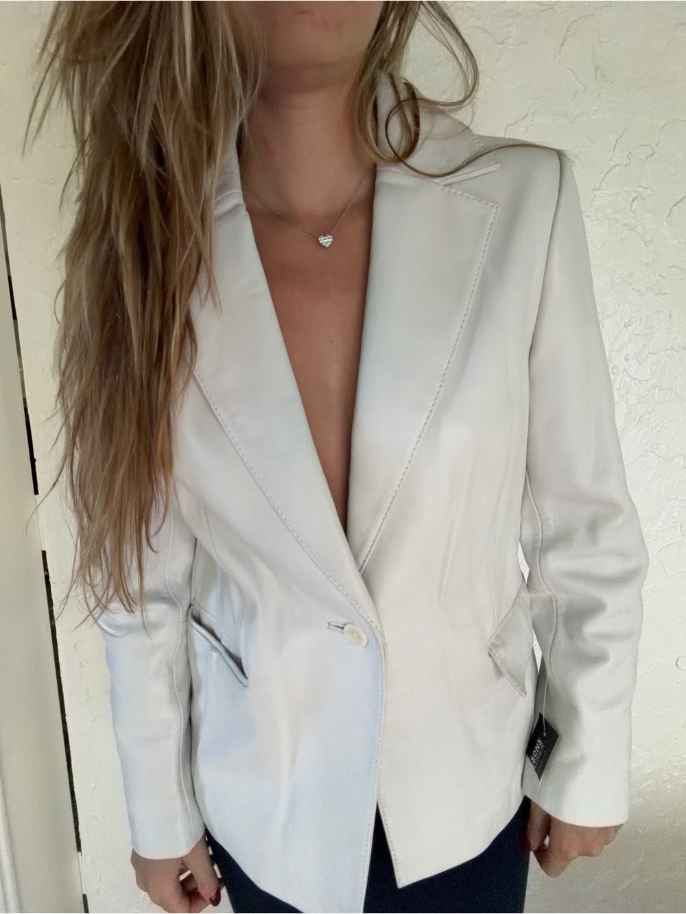 Wilsons Leather Pelle Studio Women's Cream Suit Jacket Blazer